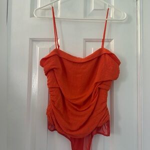 Lulus orange ruched bodysuit. Size small